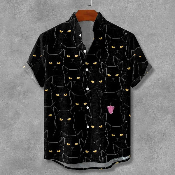 Writaly Black Cat Eyes Pattern Shirt – Minimal Artistic Printed Casual Wear