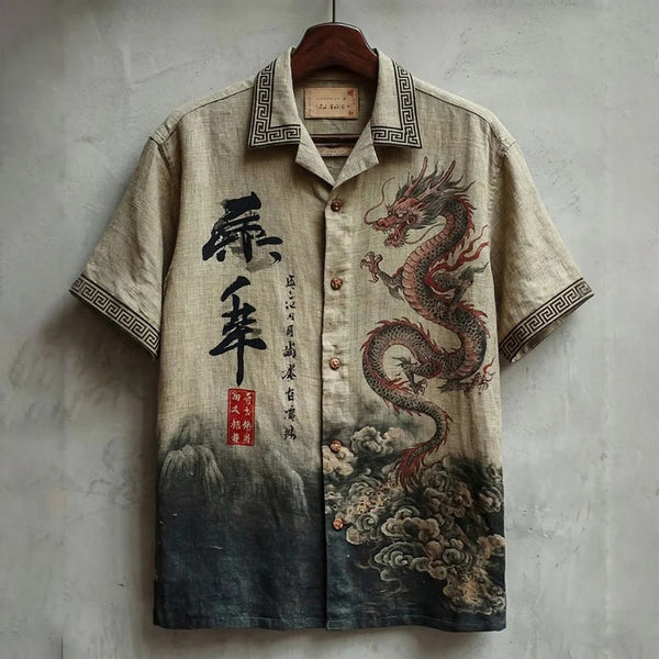 Writaly Vintage Dragon Calligraphy Print Shirt – Asian Art Casual Statement Wear