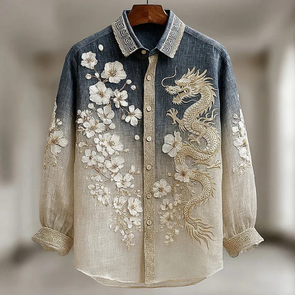 Writaly Dragon Blossom Embroidery Shirt – Vintage Asian Elegant Casual Wear